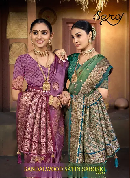 Sandalwood Satin Saroski Vol 1 By Saroj Satin Silk Wholesale Saree In India